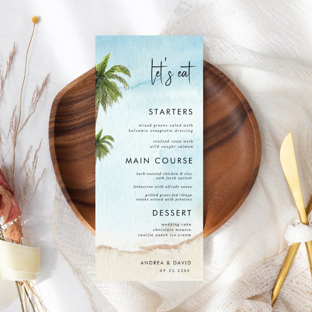 Palm Tree Exotic Tropical Beach Let's Eat Wedding Menu (Creator Uploaded)