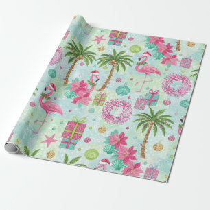 Palm Tree Flamingo Tropical Vibes Wrapping Paper