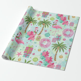 Palm Tree Flamingo Tropical Vibes Wrapping Paper