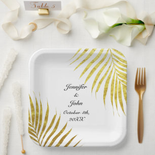 Palm Tree Foliage Gold Foil Leaves Cool Weddings Paper Plate