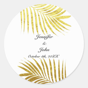 Palm Tree Foliage Gold Foil Leaves Wedding White Classic Round Sticker