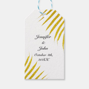 Palm Tree Foliage Gold Glitter White Cute Wedding Gift Tags