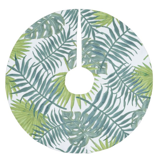 Palm Tree Fronds Painting Hawaiian Brushed Polyester Tree Skirt (Front)