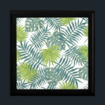 Palm Tree Fronds Painting Hawaiian Gift Box<br><div class="desc">Palm tree branches - Blue and Green Pattern - A classic palm tree palm frond illustration.

Greeting Cards are Completely customisable - change the greeting to happy holidays,  merry Christmas,  and then create your own greeting inside.</div>