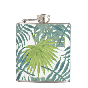 Palm Tree Fronds Painting Hawaiian Hip Flask