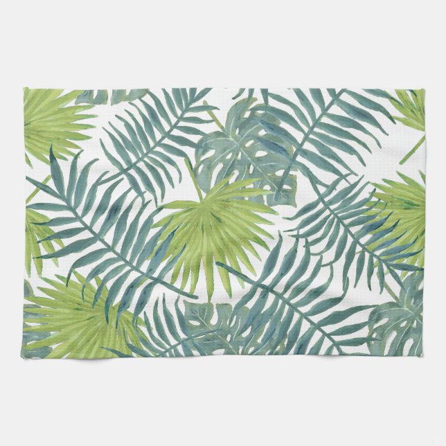 Palm Tree Fronds Painting Hawaiian Tea Towel (Horizontal)
