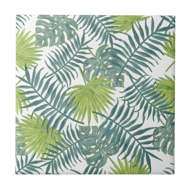 Palm Tree Fronds Painting Hawaiian Tile (Front)