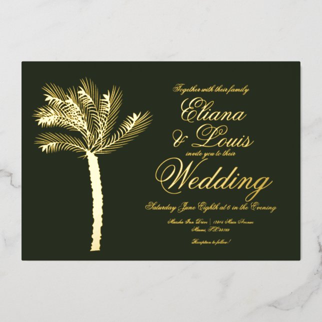 Palm Tree Gold Green Summer Wedding Pressed (Front)
