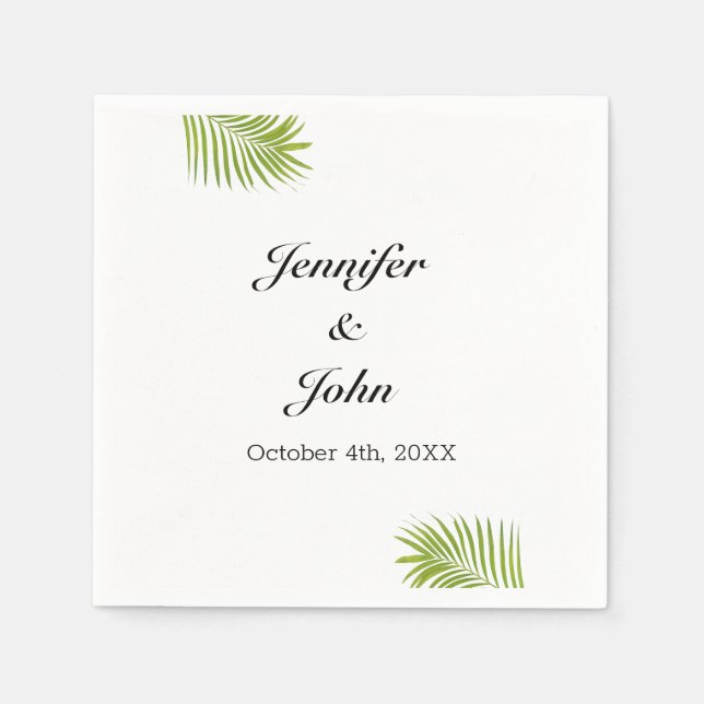 Palm Tree Green Watercolor Leaves Foliage Wedding Napkin (Front)