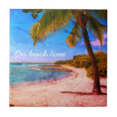 Palm Tree Hawaii Vintage Photo On Beach Time Type Tile (Front)