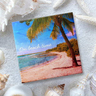 Palm Tree Hawaii Vintage Photo On Beach Time Type Tile