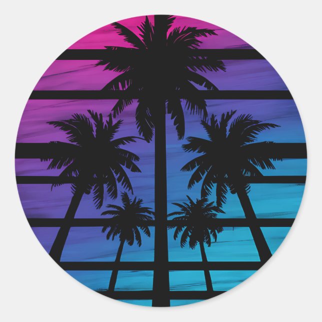 Palm Tree Hawaiian Beach Summer Vacation Classic Round Sticker (Front)