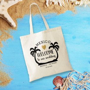 Palm Tree Heart Mexico Destination Wedding Welcome Tote Bag