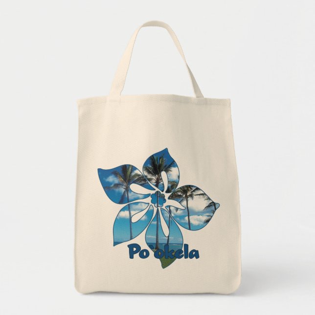 "Palm Tree Hibiscus" Grocery Tote Bag (Front)