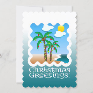 Palm Tree Holiday Lights Beach Christmas Card