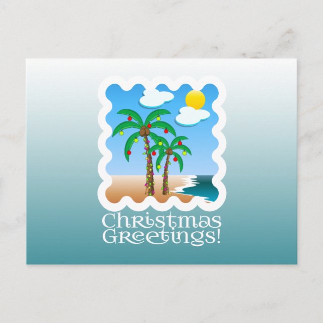 Palm Tree Holiday Lights Beach Christmas Postcard (Front)