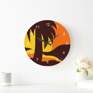 Palm Tree In Sunset Round Clock