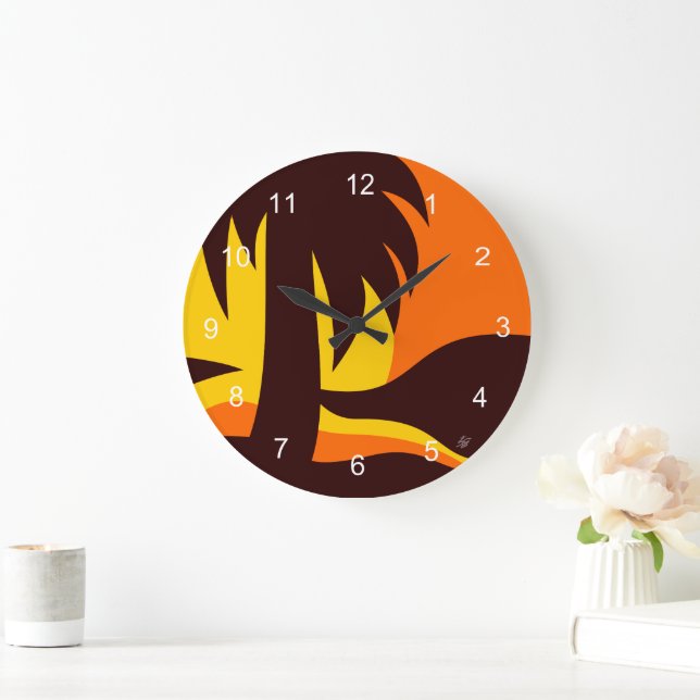 Palm Tree In Sunset Round Clock (Home)