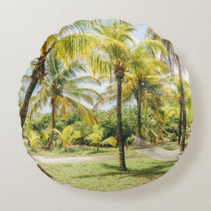 Palm tree in the morning round cushion