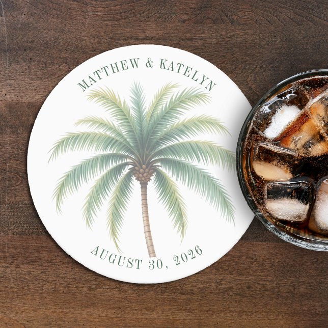 Palm Tree Island Destination Green Wedding Round Paper Coaster (Palm Tree Island Destination Green Wedding Round Paper Coaster
)