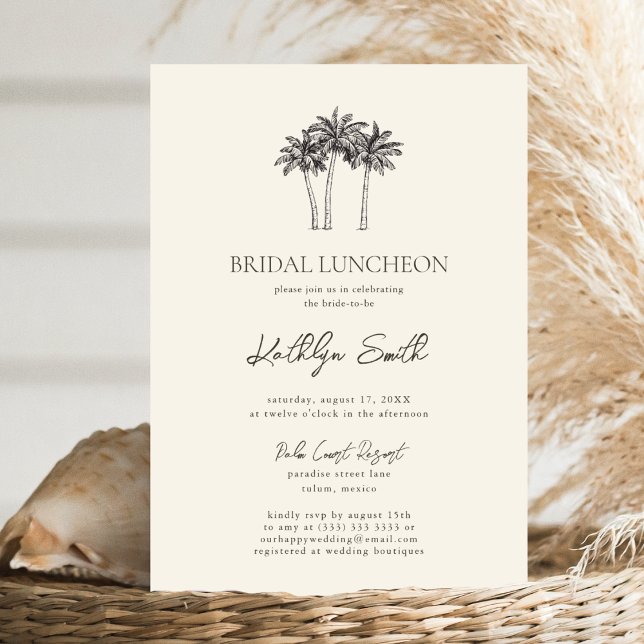 Palm Tree Ivory Minimalist Bridal Luncheon Invitation (Creator Uploaded)