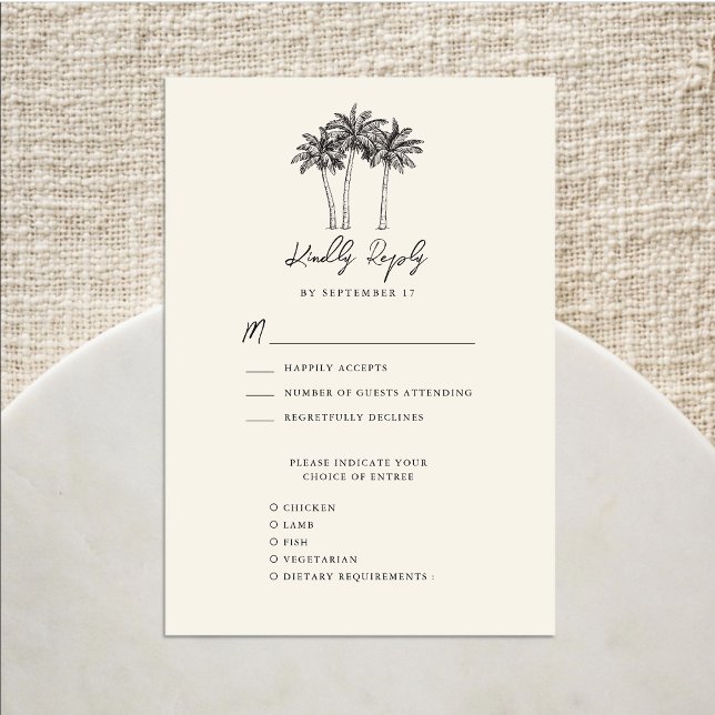 Palm Tree Ivory Minimalist Destination Wedding RSVP Card (Creator Uploaded)