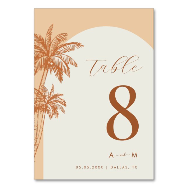 Palm Tree Ivory Monogram Beach Wedding  Table Number (Front)