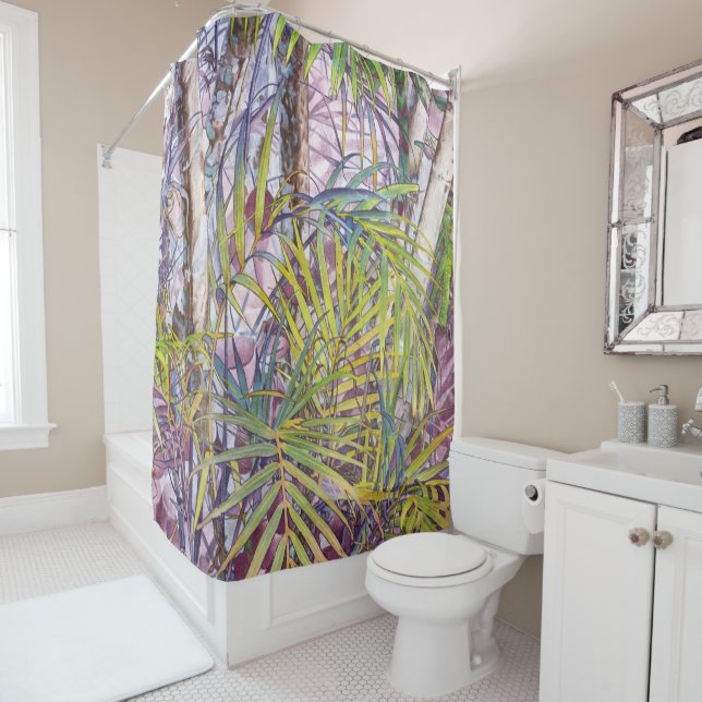 Palm Tree Jungle Tropical Shower Curtain (In Situ)