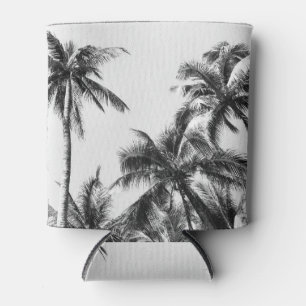 Palm Tree Leaf Black White Can Cooler