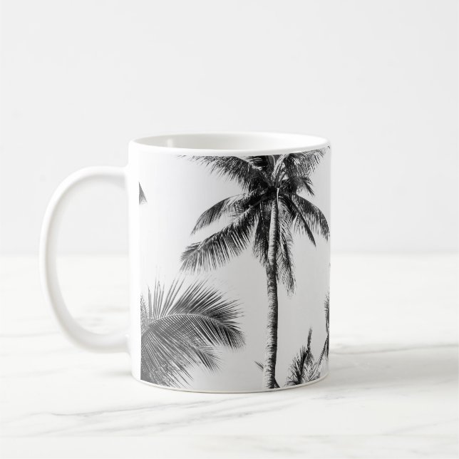 Palm Tree Leaf Black White Coffee Mug (Left)