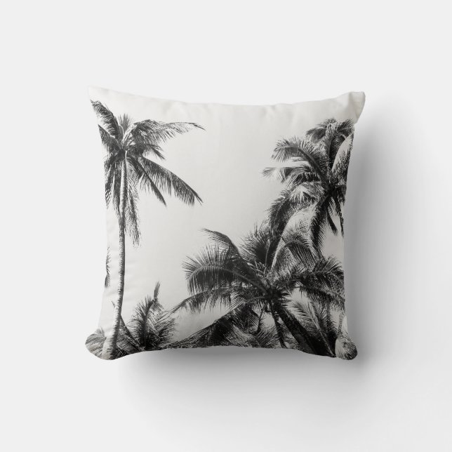 Palm Tree Leaf Black White Cushion (Front)