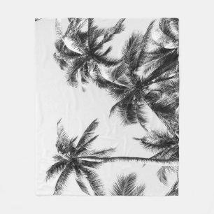 Palm Tree Leaf Black White Fleece Blanket