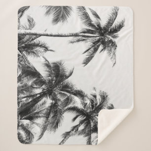 Palm Tree Leaf Black White Sherpa Blanket