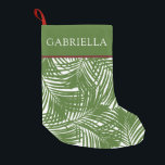 Palm Tree Leaf Pattern Tropical Beach Small Christmas Stocking<br><div class="desc">Christmas at the beach or on an island calls for a themed stocking with a lush green palm leaf pattern and simple red stripe that will look great hanging poolside or in the beach house.</div>