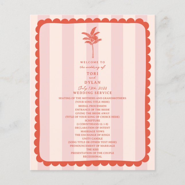 Palm Tree Leaf Pink Stripe Wedding (Front)