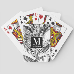 Palm Tree Leaves Black & White Abstract Monogram  Playing Cards