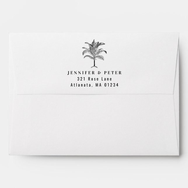 Palm Tree Leaves Black & White Abstract Pattern  Envelope (Back (Top Flap))