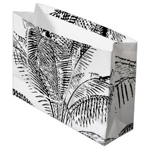 Palm Tree Leaves Black & White Abstract Pattern Large Gift Bag