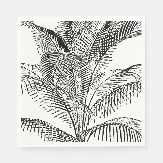 Palm Tree Leaves Black & White Abstract Pattern  Napkin (Front)