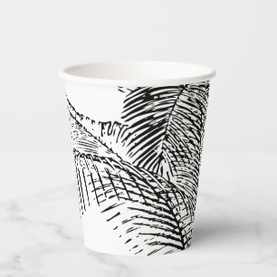 Palm Tree Leaves Black & White Abstract Pattern Paper Cups