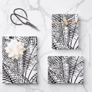Palm Tree Leaves Black & White Abstract Pattern  Wrapping Paper Sheet