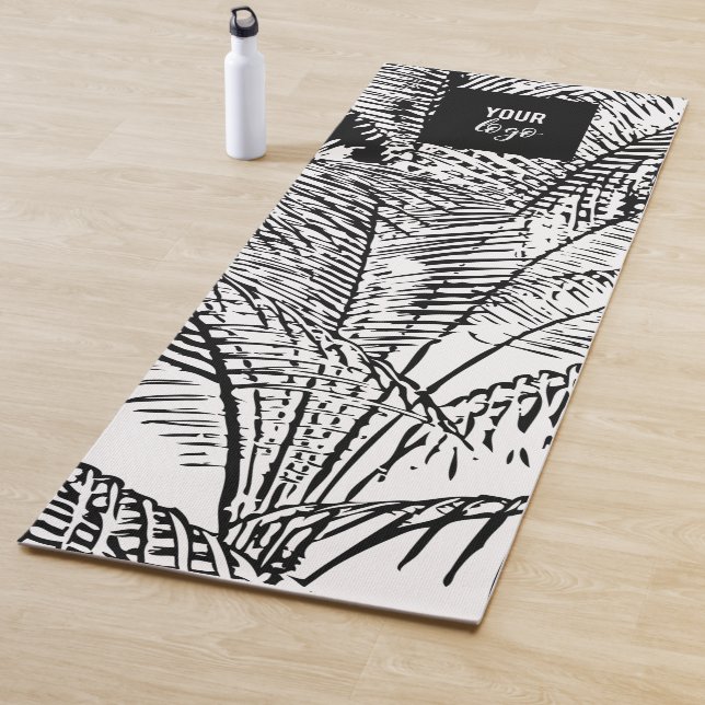 Palm Tree Leaves Black White Business Logo Yoga Mat (In Situ)