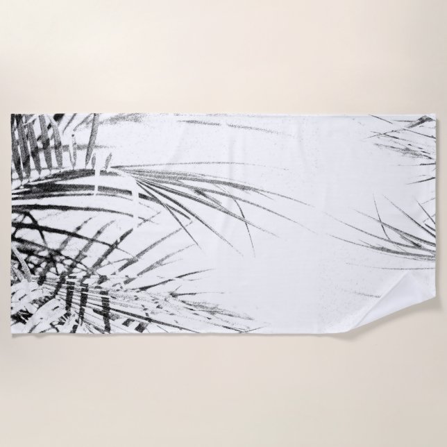 Palm Tree Leaves Minimalism Sketch Beach Towel (Front)