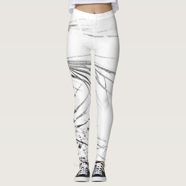 Palm Tree Leaves Minimalism Sketch Leggings (Front)