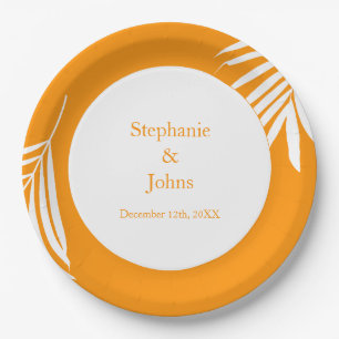 Palm Tree Leaves Orange Art Tropical Cool Wedding Paper Plate