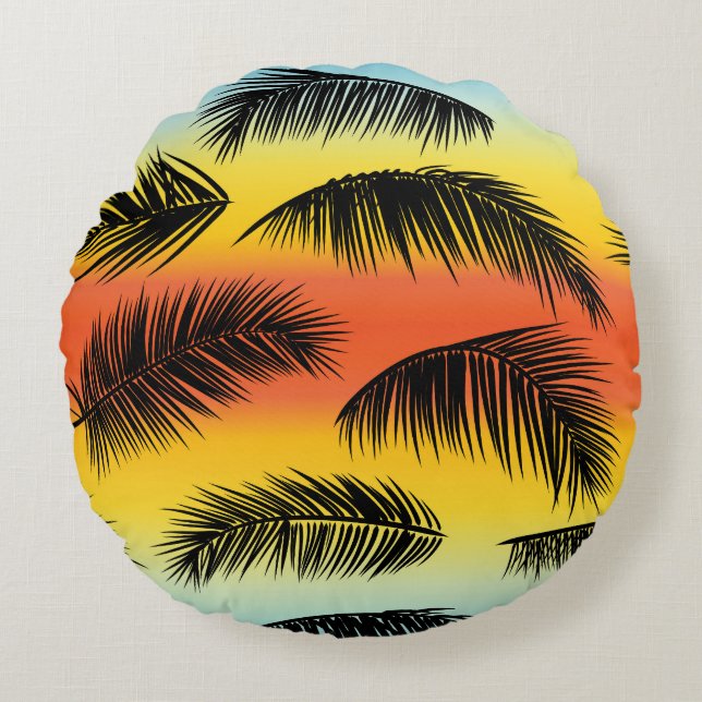 Palm tree leaves: seamless pattern. round cushion (Front)