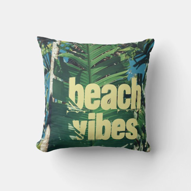 Palm Tree Leaves Sun Rays Beach Vibes Cushion (Front)