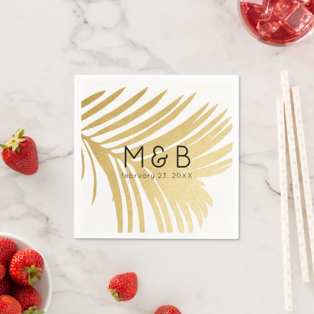 Palm Tree Leaves Tropical Gold Personalised Napkin (Insitu)