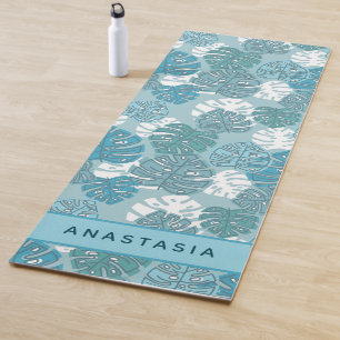 Palm Tree Leaves Tropical Pattern Custom Name Yoga Mat