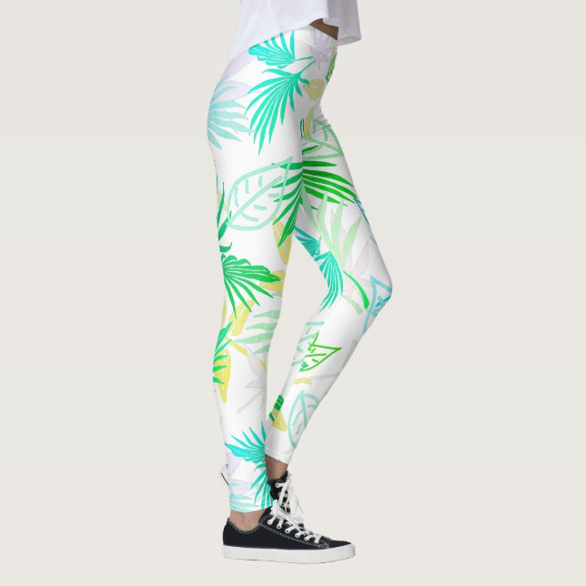 Palm Tree Leaves Tropical Pattern Leggings (Right)